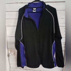 Boombah Mens Size XL Color Block Black & Purple Full Zip Jacket Side Pockets.